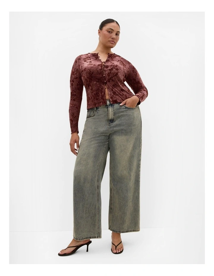 Devore Flock Print Top in Choc Cherry image 1