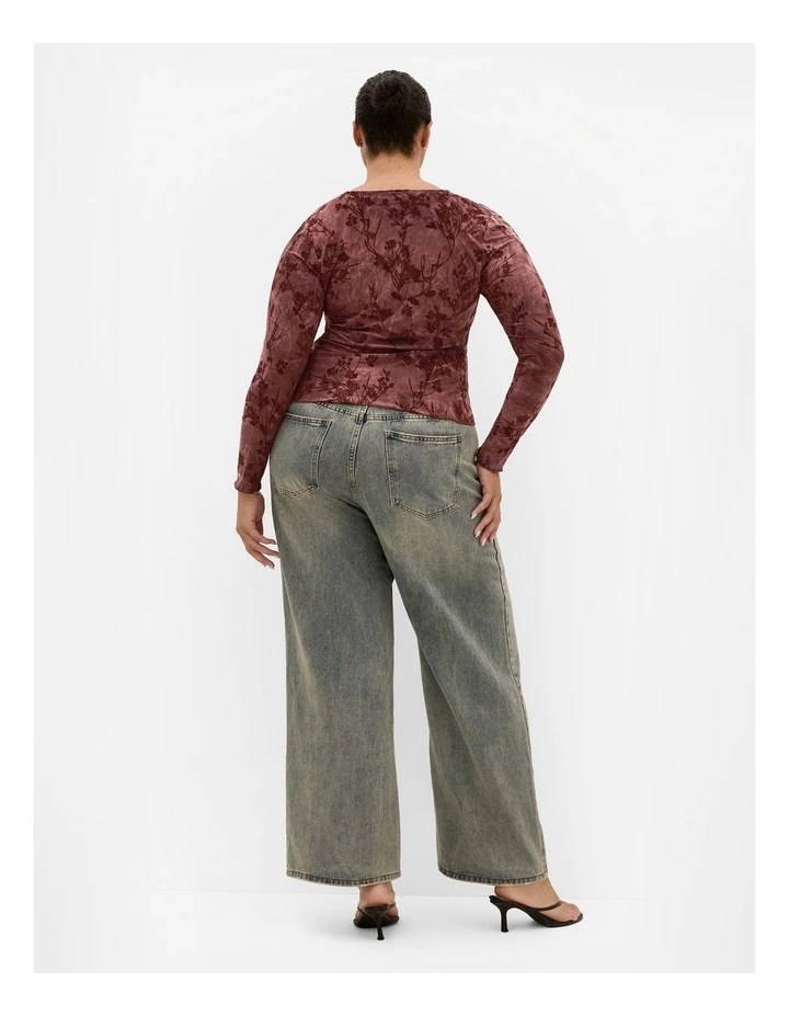 Devore Flock Print Top in Choc Cherry image 2