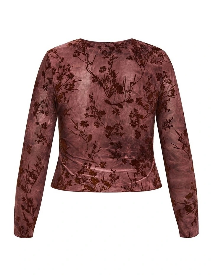 Devore Flock Print Top in Choc Cherry image 4