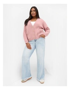 Chloe Plush Knit Cardigan in Baby Pink