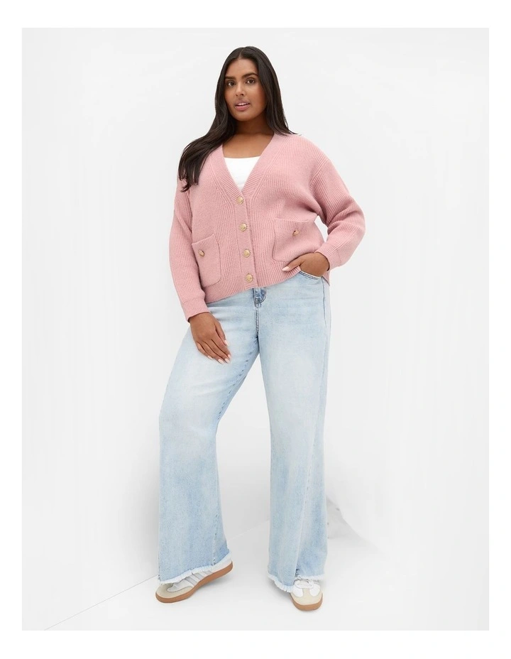 Chloe Plush Knit Cardigan in Baby Pink image 1