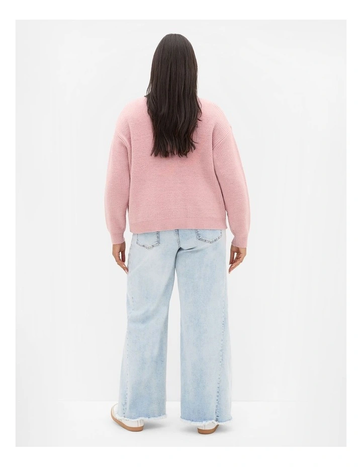 Chloe Plush Knit Cardigan in Baby Pink image 2