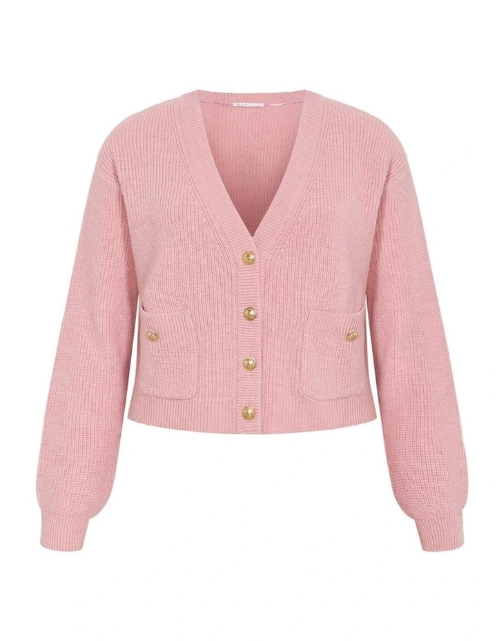 Chloe Plush Knit Cardigan in Baby Pink image 3