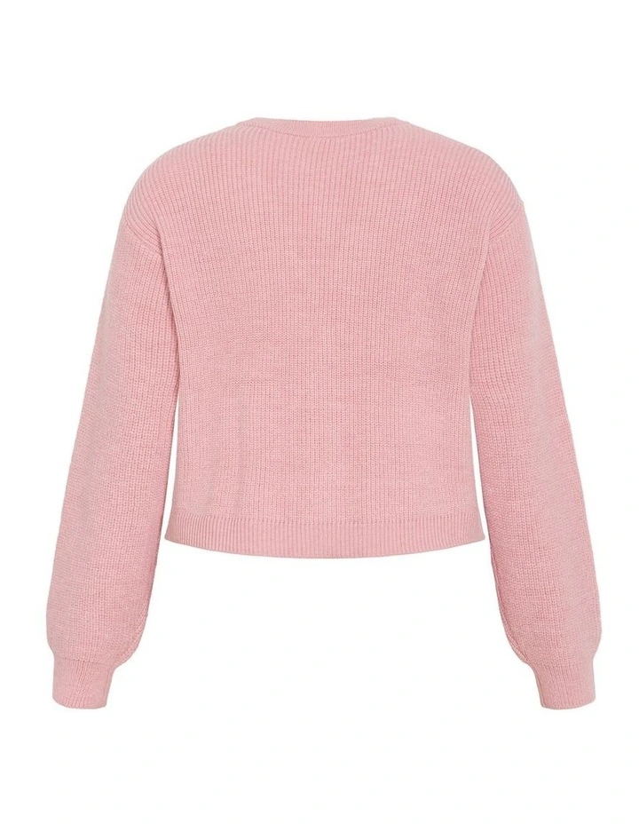 Chloe Plush Knit Cardigan in Baby Pink image 4