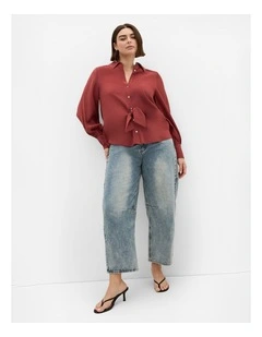 Isabella Long Sleeve Tie Front Shirt in Sienna