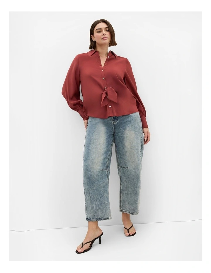 Isabella Long Sleeve Tie Front Shirt in Sienna image 1