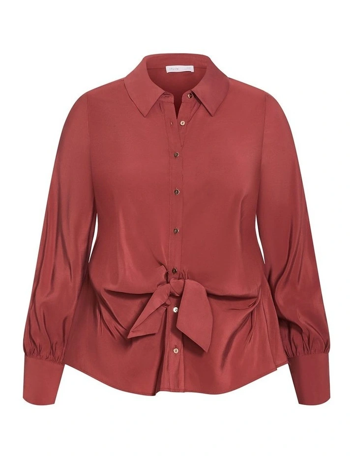 Isabella Long Sleeve Tie Front Shirt in Sienna image 3