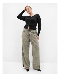Lily Button Through Rib Top in Black