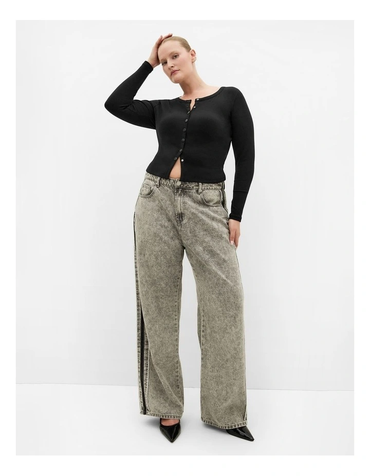 Lily Button Through Rib Top in Black image 1