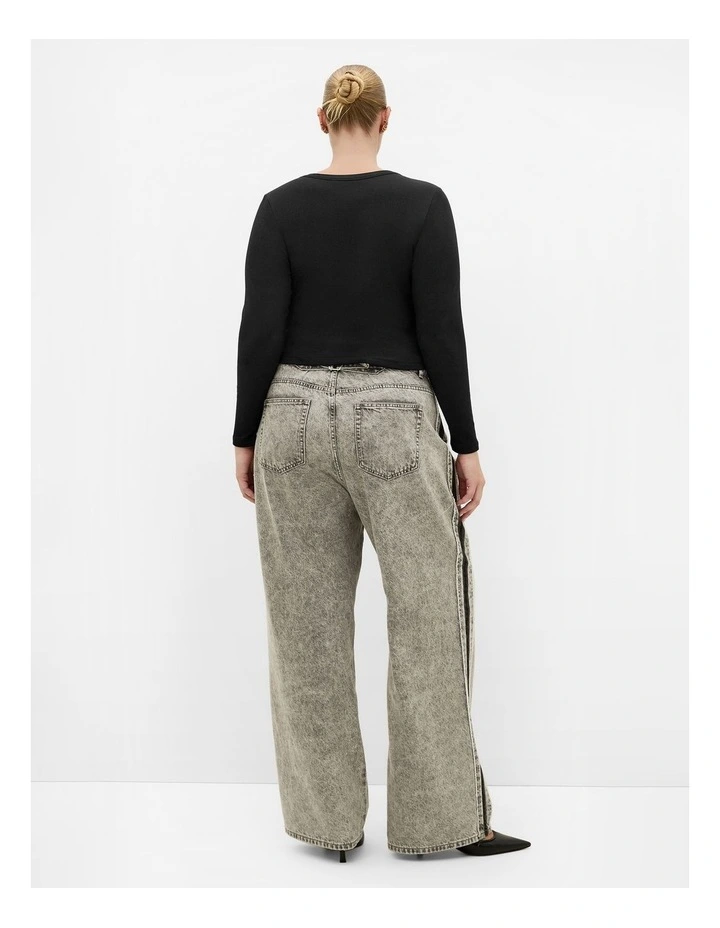 Lily Button Through Rib Top in Black image 2