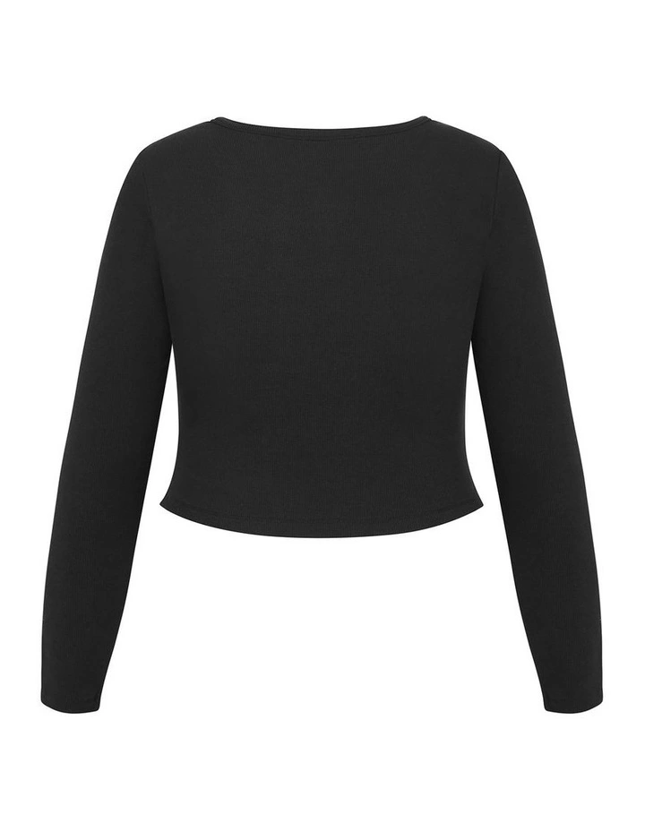 Lily Button Through Rib Top in Black image 4