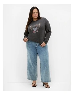 Heart Break Long Sleeve Cotton Tee in Charcoal Wash