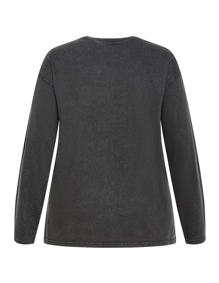 Heart Break Long Sleeve Cotton Tee in Charcoal Wash image 4