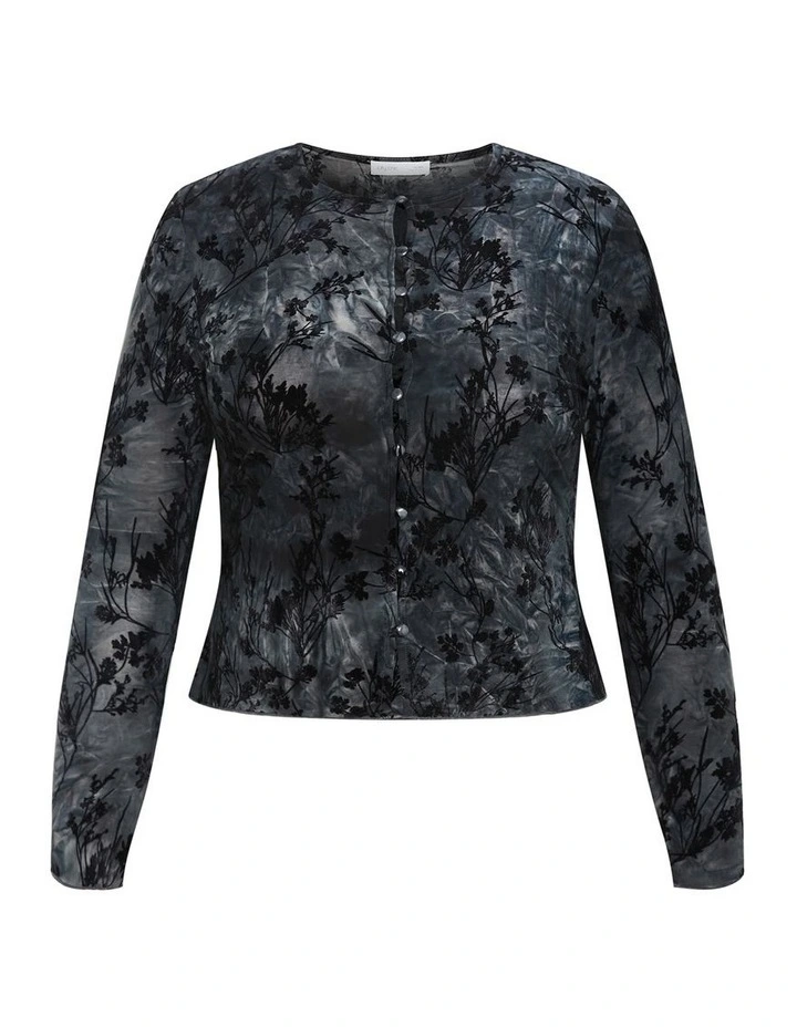 Devore Flock Print Top in Smoke image 3
