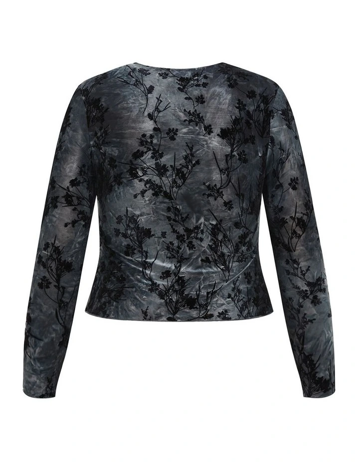Devore Flock Print Top in Smoke image 4