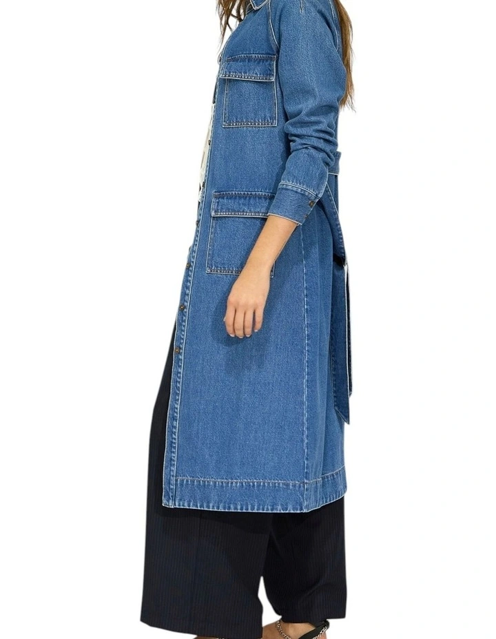See Through You Midi Belted Trench Dress in Mid Blue image 5