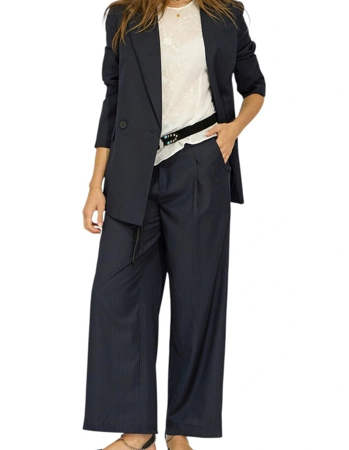 Ready For Your Love Pinstripes Wide Leg Pant in Navy Pinstripes image 1