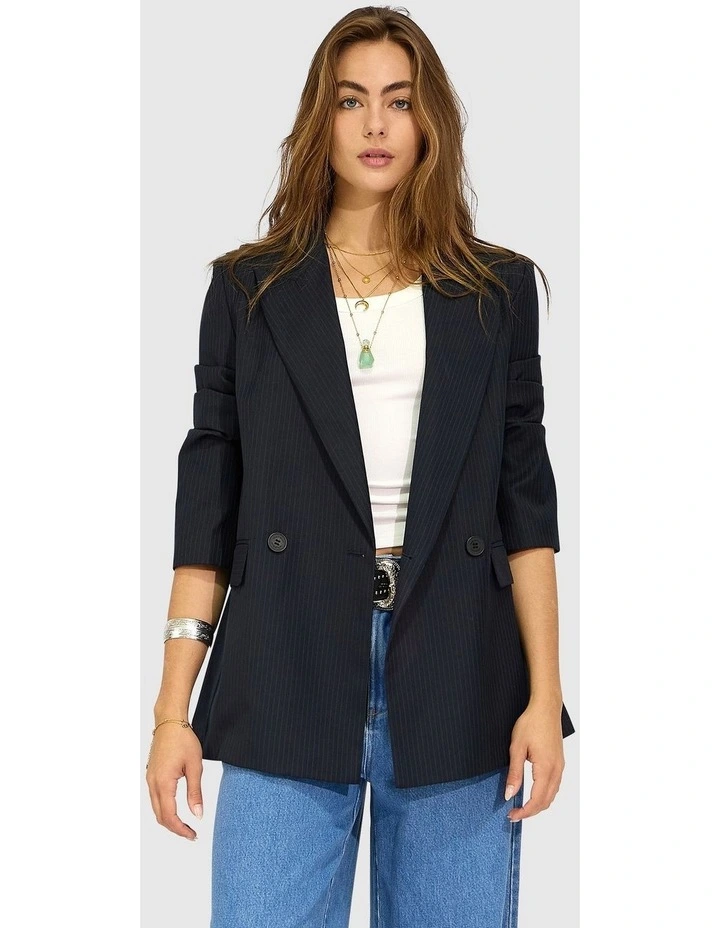 Big Brother Talk Pinstripes Blazer in Navy Pinstripes image 2
