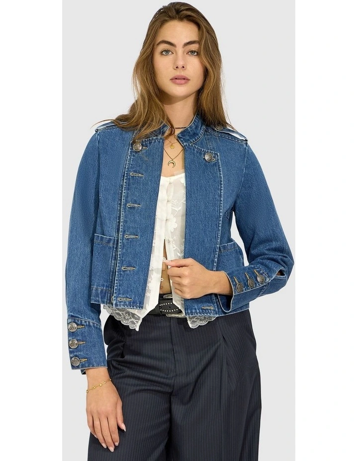 Front Line Military Denim Jacket in Blue Wash image 1