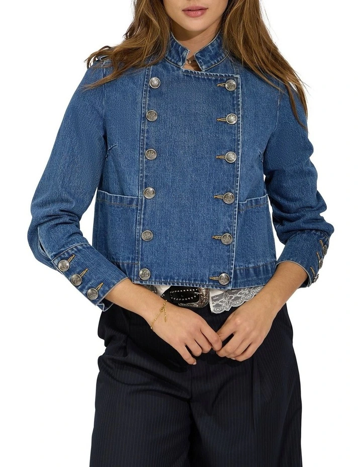 Front Line Military Denim Jacket in Blue Wash image 2