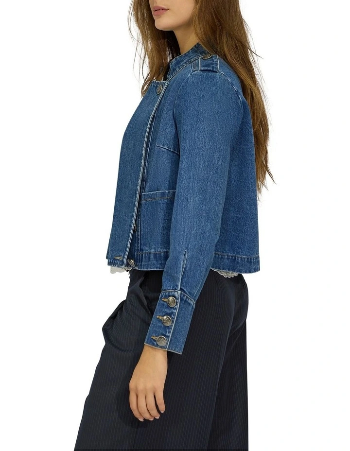 Front Line Military Denim Jacket in Blue Wash image 3