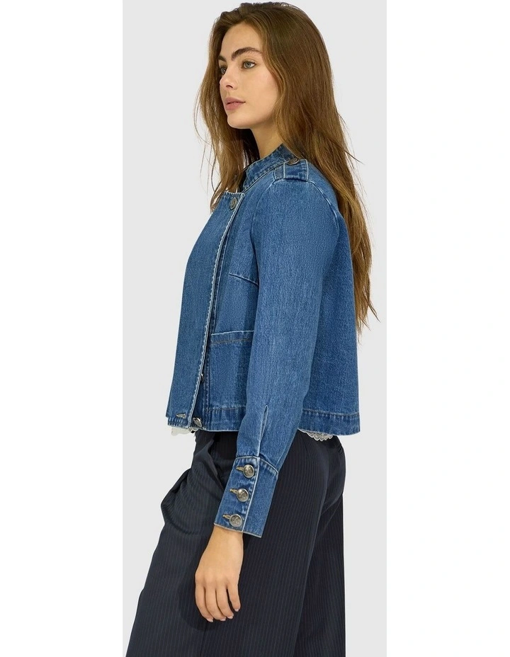 Front Line Military Denim Jacket in Blue Wash image 3