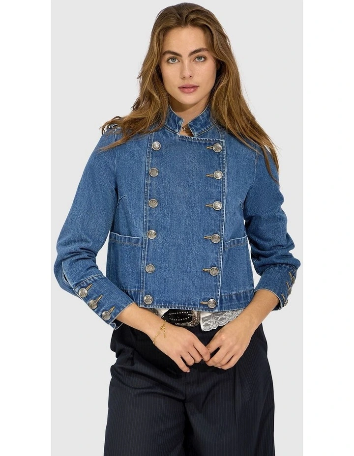 Front Line Military Denim Jacket in Blue Wash image 4