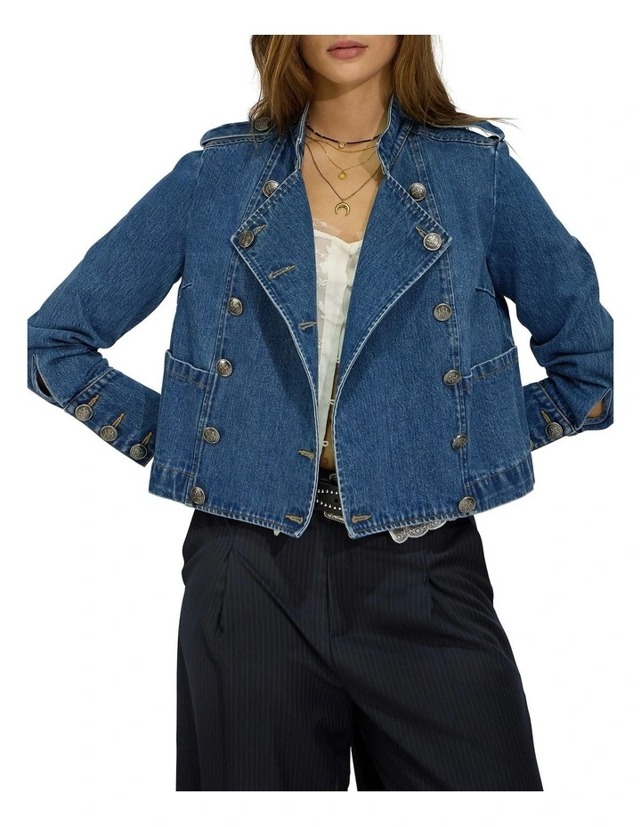 Front Line Military Denim Jacket in Blue Wash image 6