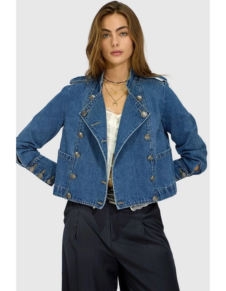 Front Line Military Denim Jacket in Blue Wash image 6