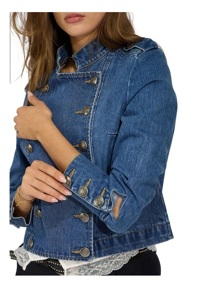 Front Line Military Denim Jacket in Blue Wash image 7