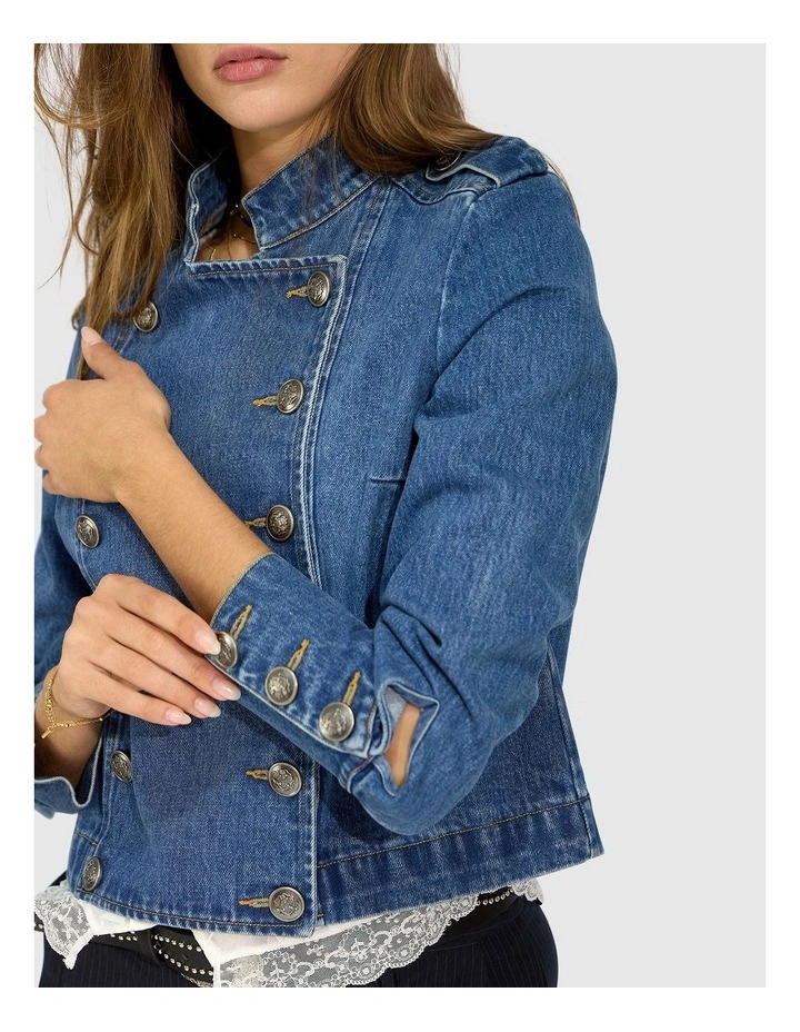 Front Line Military Denim Jacket in Blue Wash image 7