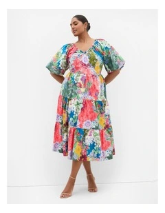 Fantasy Berry Floral Print V Neck Dress in sage