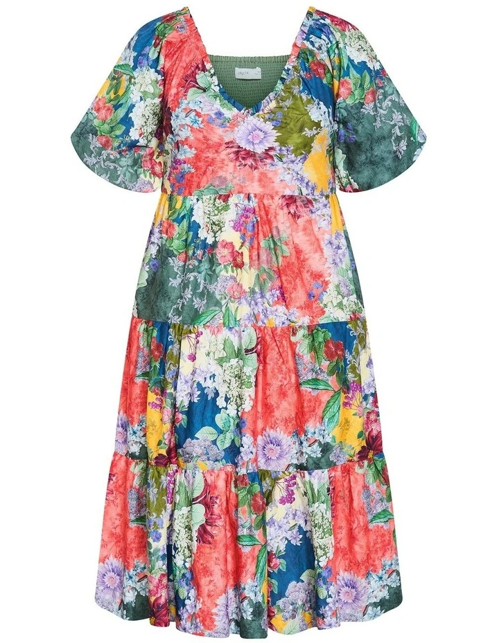 Fantasy Berry Floral Print V Neck Dress in sage image 3