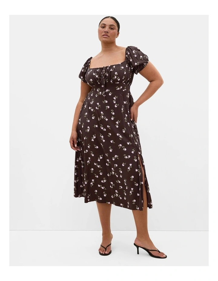 Abbie Short Sleeve Field Print Maxi Dress in chocolate image 1