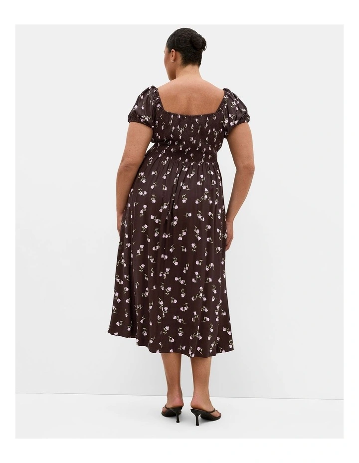 Abbie Short Sleeve Field Print Maxi Dress in chocolate image 2