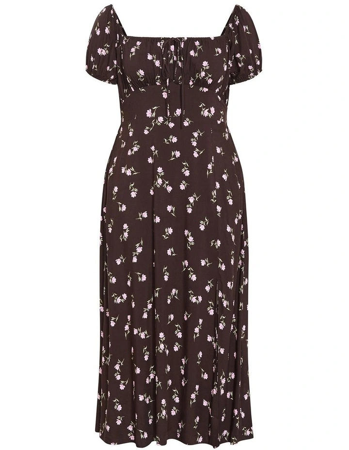 Abbie Short Sleeve Field Print Maxi Dress in chocolate image 3