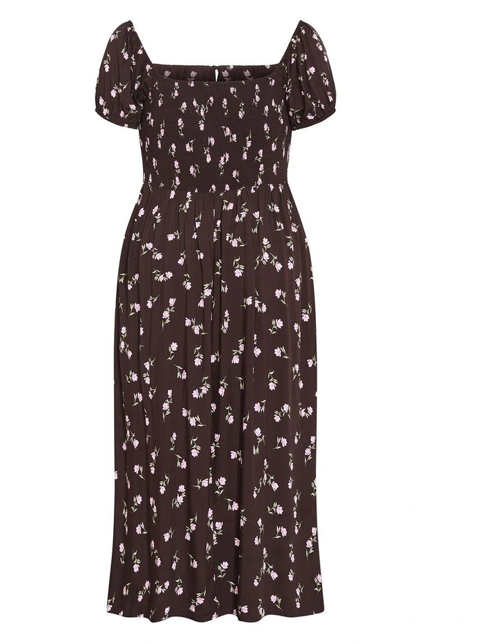 Abbie Short Sleeve Field Print Maxi Dress in chocolate image 4