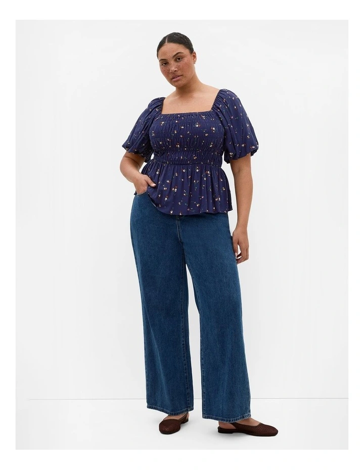 Aire Ditsy Print Top in navy image 1