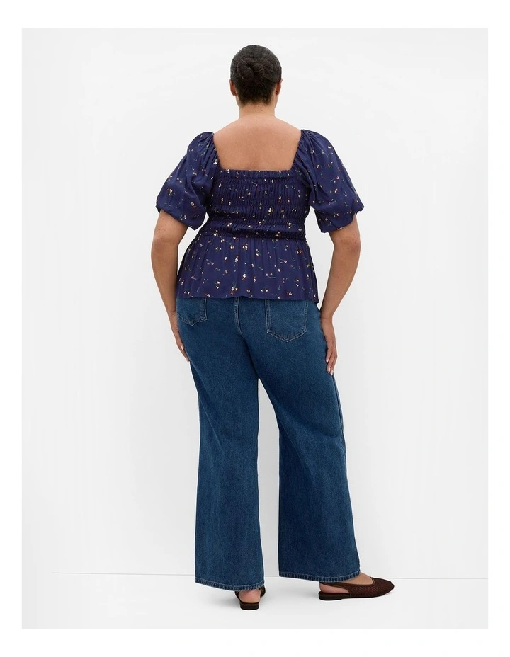 Aire Ditsy Print Top in navy image 2
