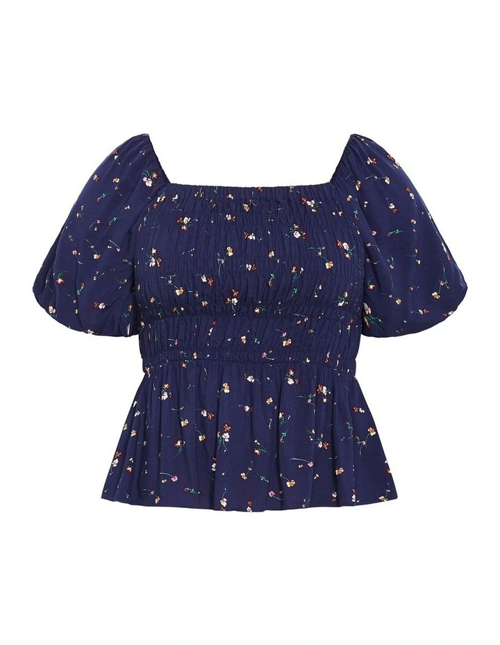 Aire Ditsy Print Top in navy image 4