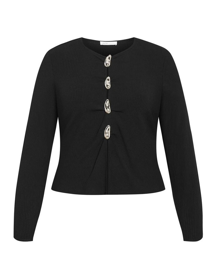 Bella Brooch Rib Top in black image 3