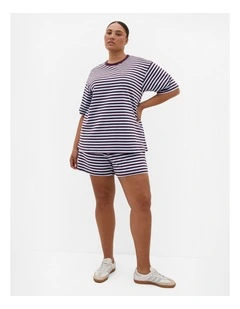 Claire Stripe Cotton Short in sky blue