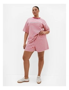 Claire Stripe Cotton Short in blush