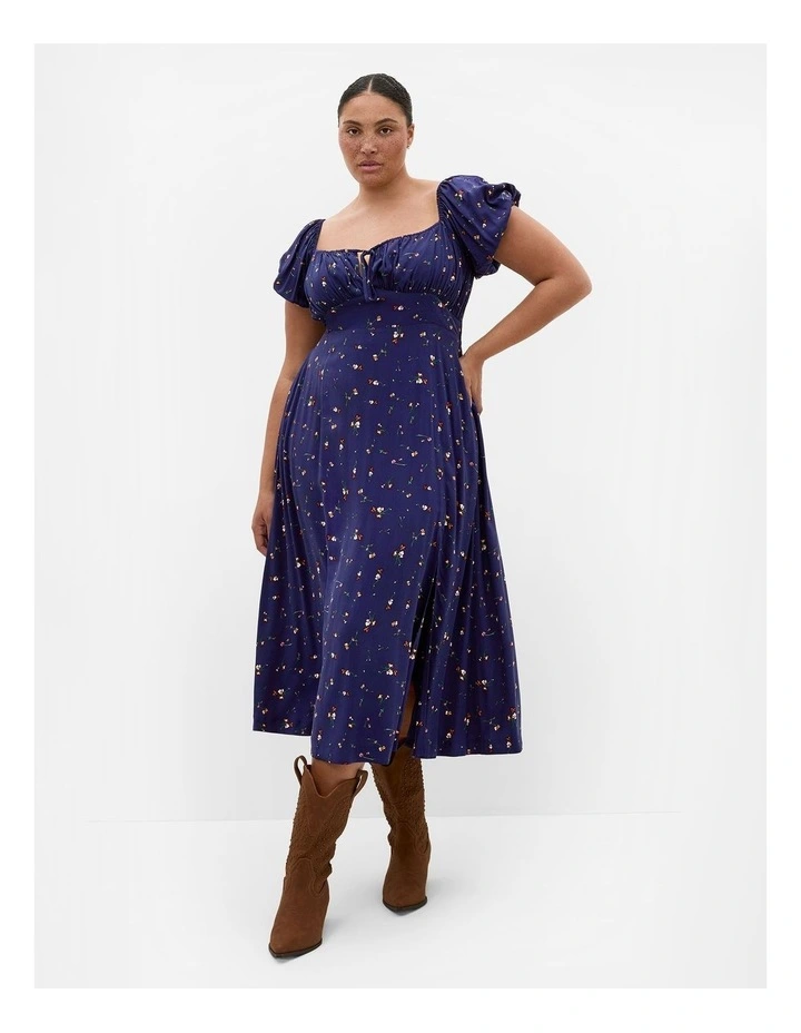 Abbie Short Sleeve Ditsy Print Maxi Dress in navy image 1