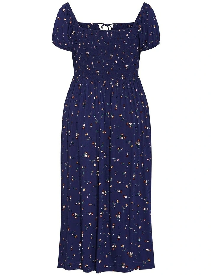 Abbie Short Sleeve Ditsy Print Maxi Dress in navy image 4