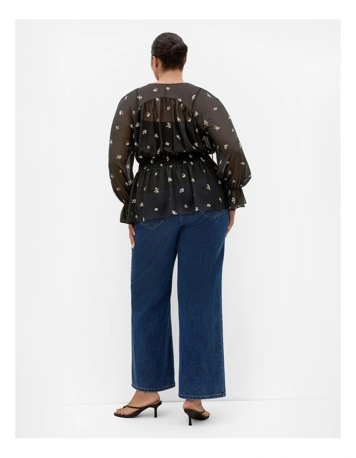 Dela Ditsy Print Top in black image 2