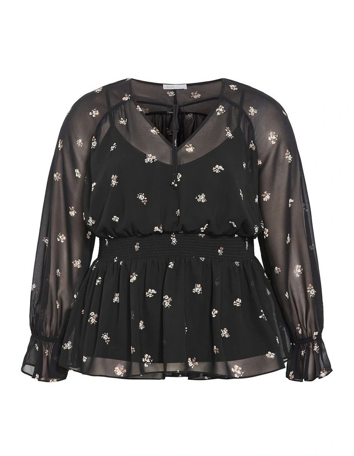 Dela Ditsy Print Top in black image 3
