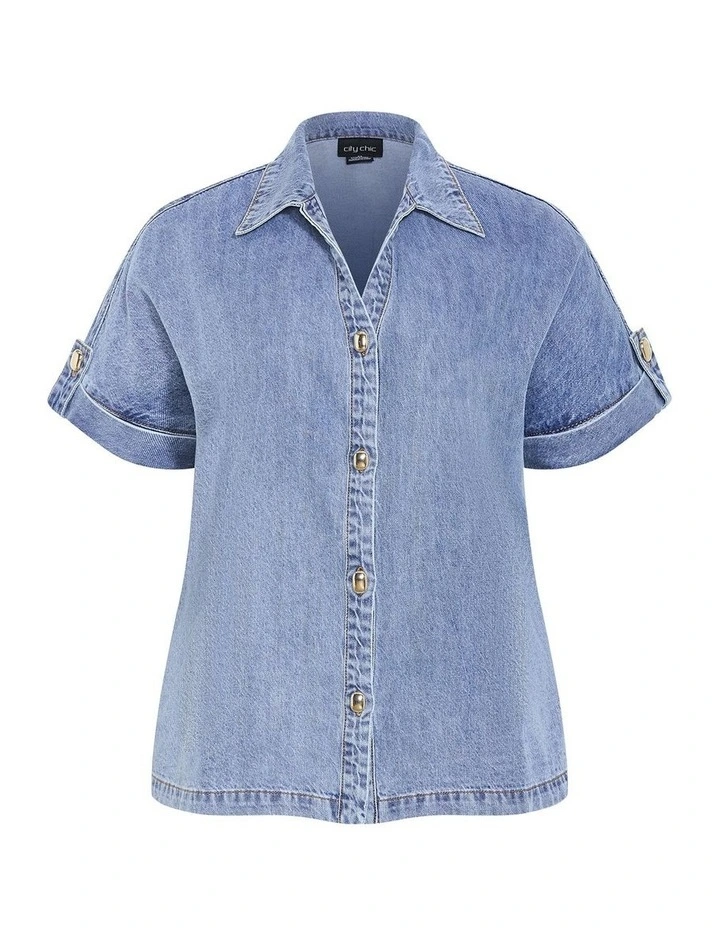 Tilly Cotton Denim Shirt in light wash image 3