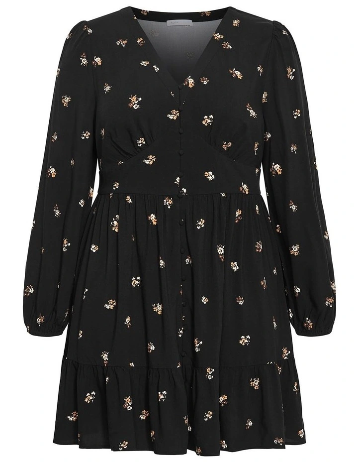 Elsie Print Long Sleeve Mini Dress in black image 3