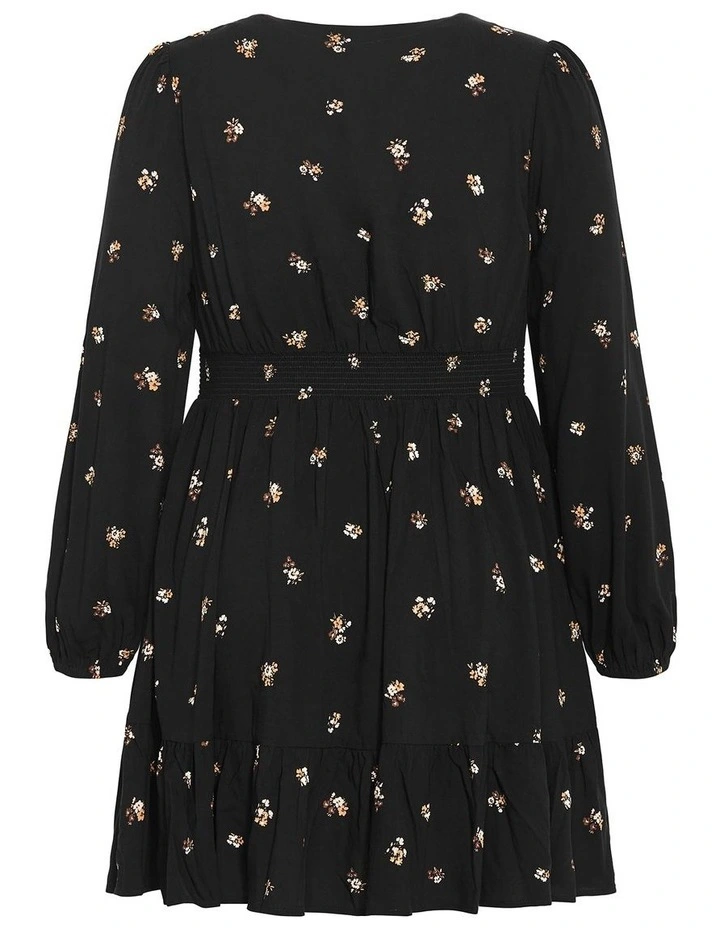 Elsie Print Long Sleeve Mini Dress in black image 4